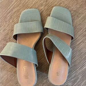 Light Green Croc-Embossed Heeled Sandals
